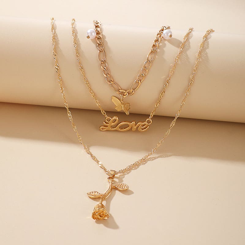 3 Layer Love Rose Necklace, Multi Layer Necklace Rose Pendant, Luxury Pearl Stone Rose Flower Necklace, Flower Charm Layered Necklace 3 Layer Love Rose Necklace, Multi Layer Necklace Rose Pendant, Luxury Pearl Stone Rose Flower Necklace, Flower Charm Layered Necklace